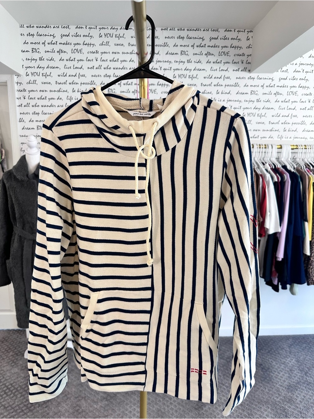 Peace Love World 100% Cotton Mixed Striped Hooded Tunic